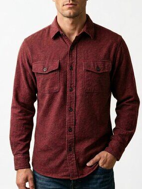 Grizzly Mountain Flannel Shirt Men M Burgundy 100% Cotton Fleece Heavyweight Out